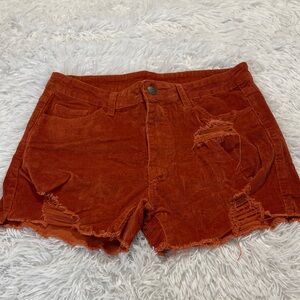 Crazy Train Women's Distressed Corduroy Shorts in Rust WOMENS SIZE M